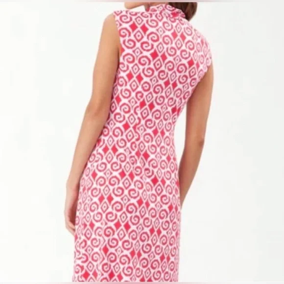 Tommy Bahama Women Medium Red Berry White Cowl Neck Sleeveless Dress Stretch - Picture 3 of 6